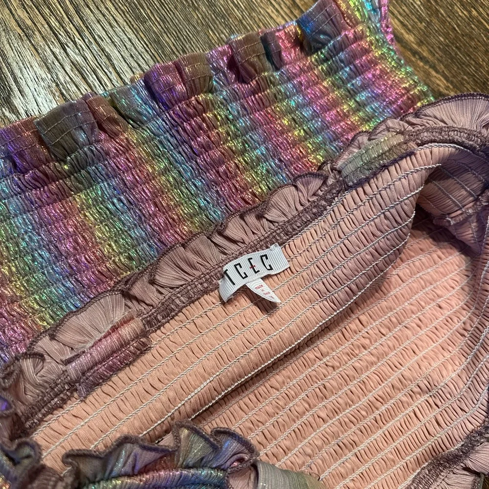 Rainbow Pink Metallic Matching Set Halter Top and Shorts TCEC